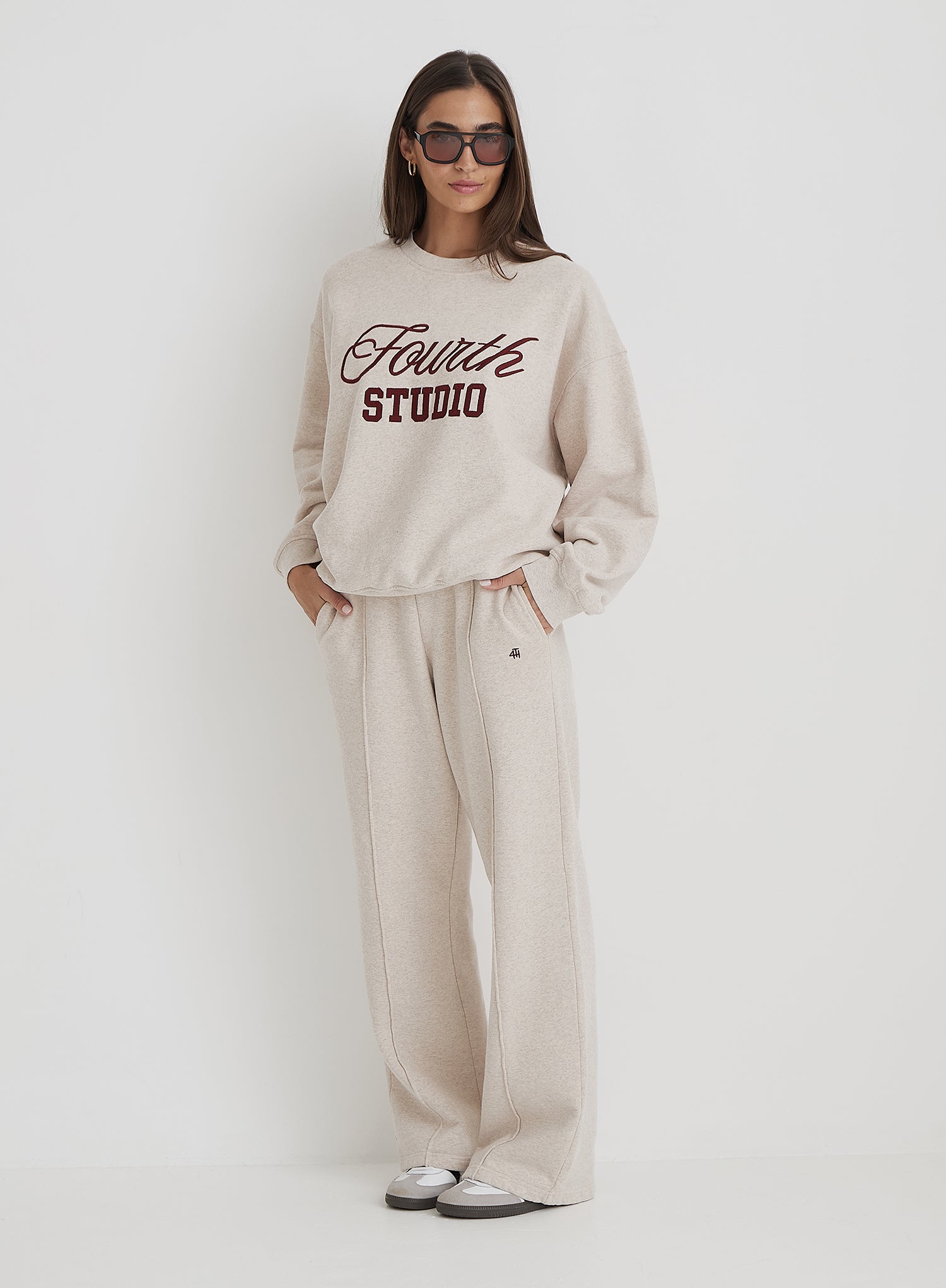 Oatmeal Wide Leg Stripe Jogger